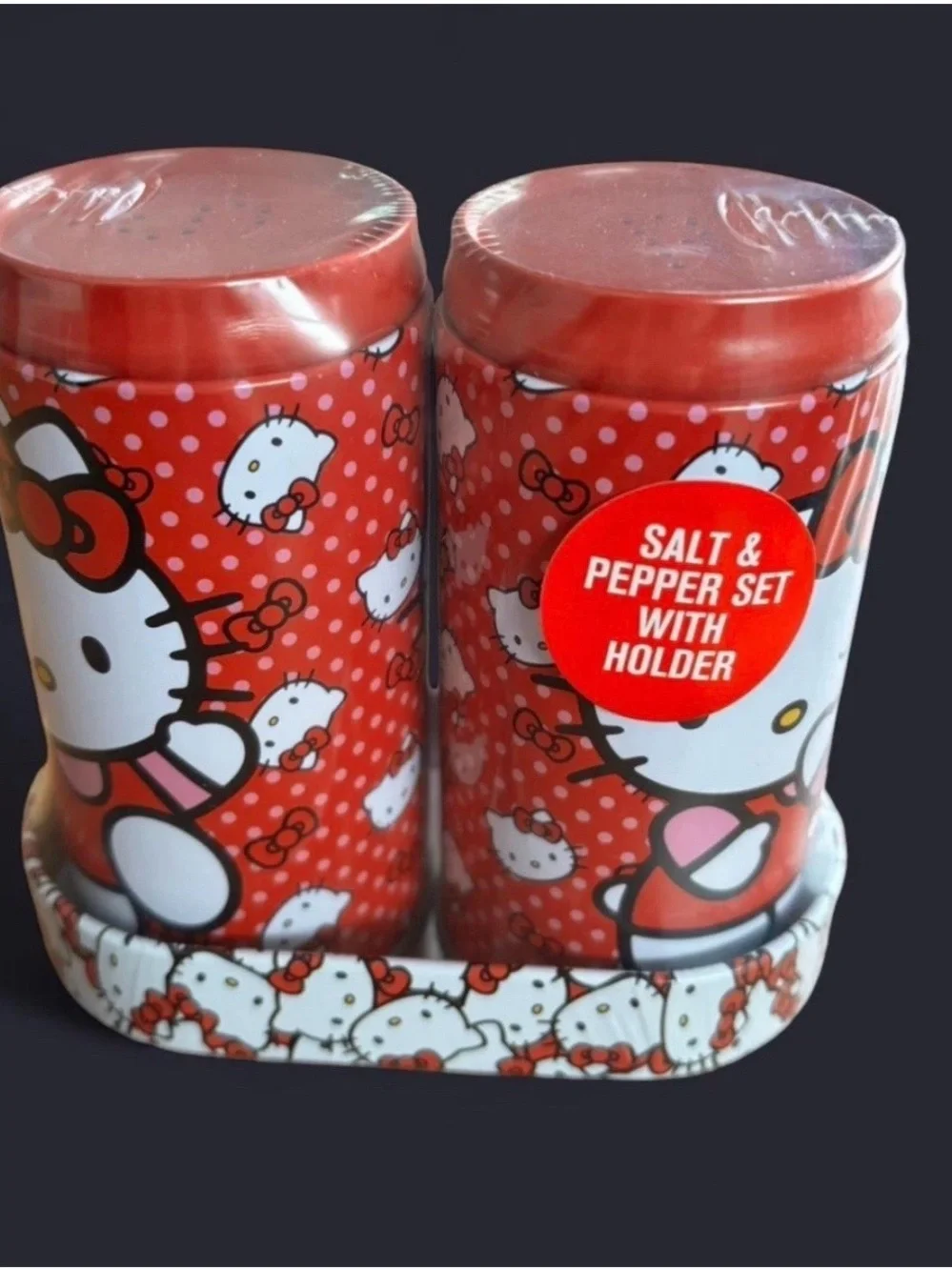 Hello Kitty Red Salt & Pepper Shakers with Character Holder